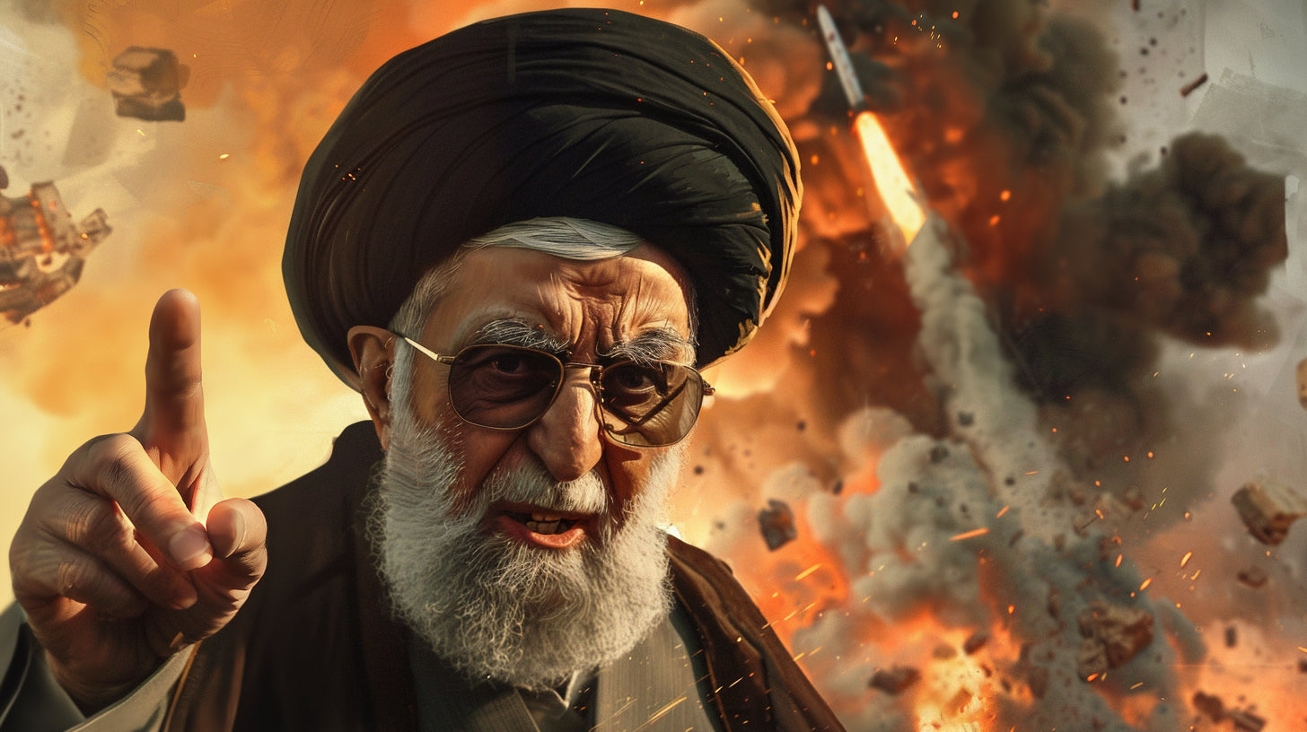 an ai generated image showing the supreme leader of Iran with missiles behind him