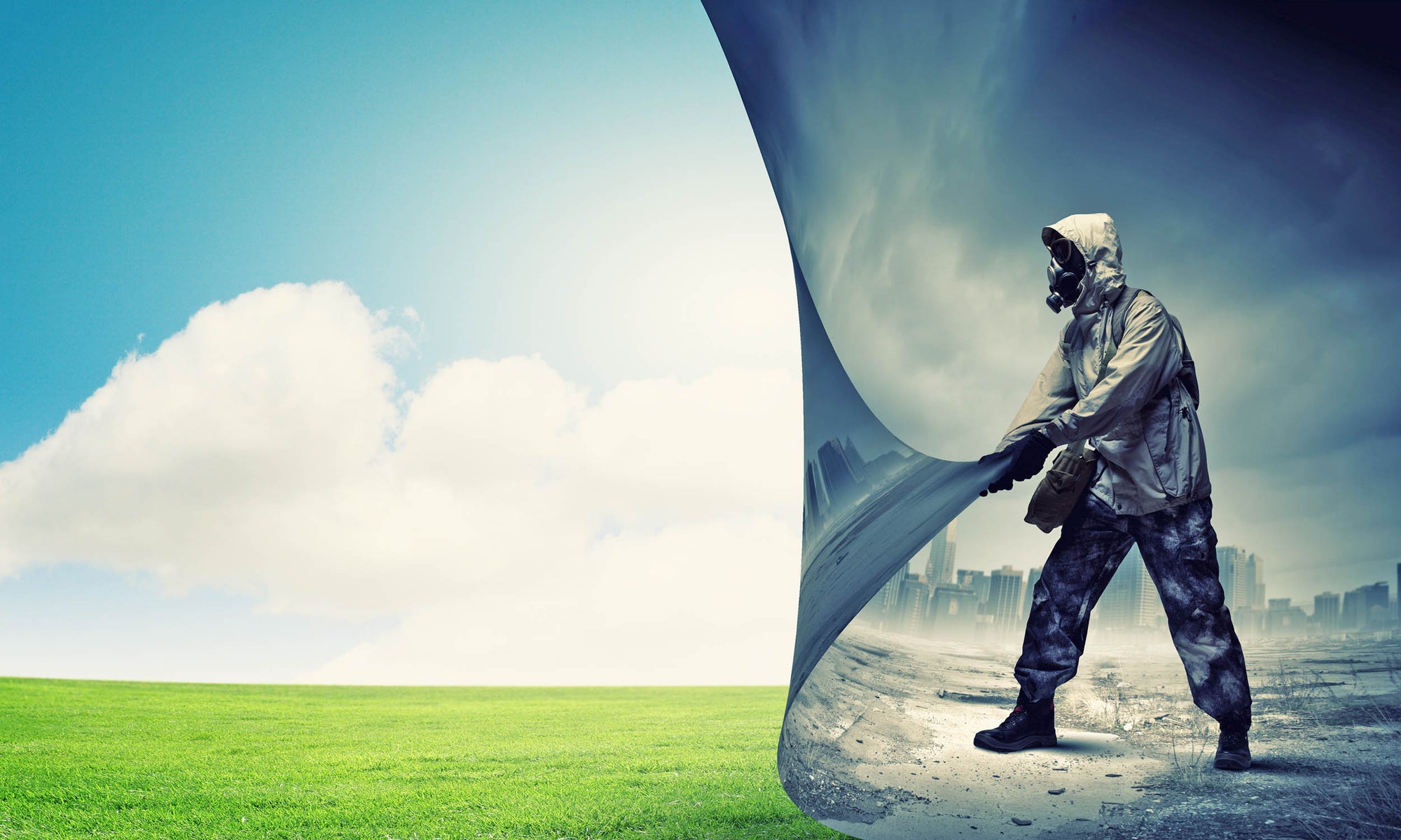 gas mask vs. clean air