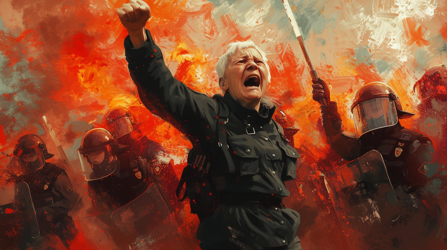 an old woman protesting as the second civil war tensions increase