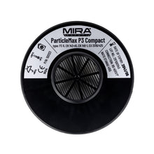 Top down, center view of the Particle Max Compact Filter, the label is seen.
