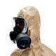 Side view of a man with a HAZMAT suit and the NBC-77 SOF CBRN gas mask filter