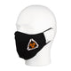 Three quarter view of the MIRA Safety Mask with biohazard insignia on a mannequin head