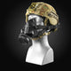 Three quarter profile of the Tactical Air-Purifying Respirator mask (TAPR) with the ARC Rail Fidlock Connectors