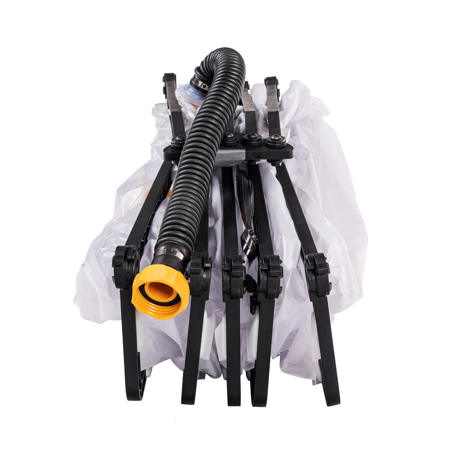 Side view of the CBRN Animal Ark Dog Gas Mask fully collapsed