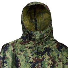 Close up of the hood of the M4 CBRN Military Poncho in the M-MDU-10 color scheme