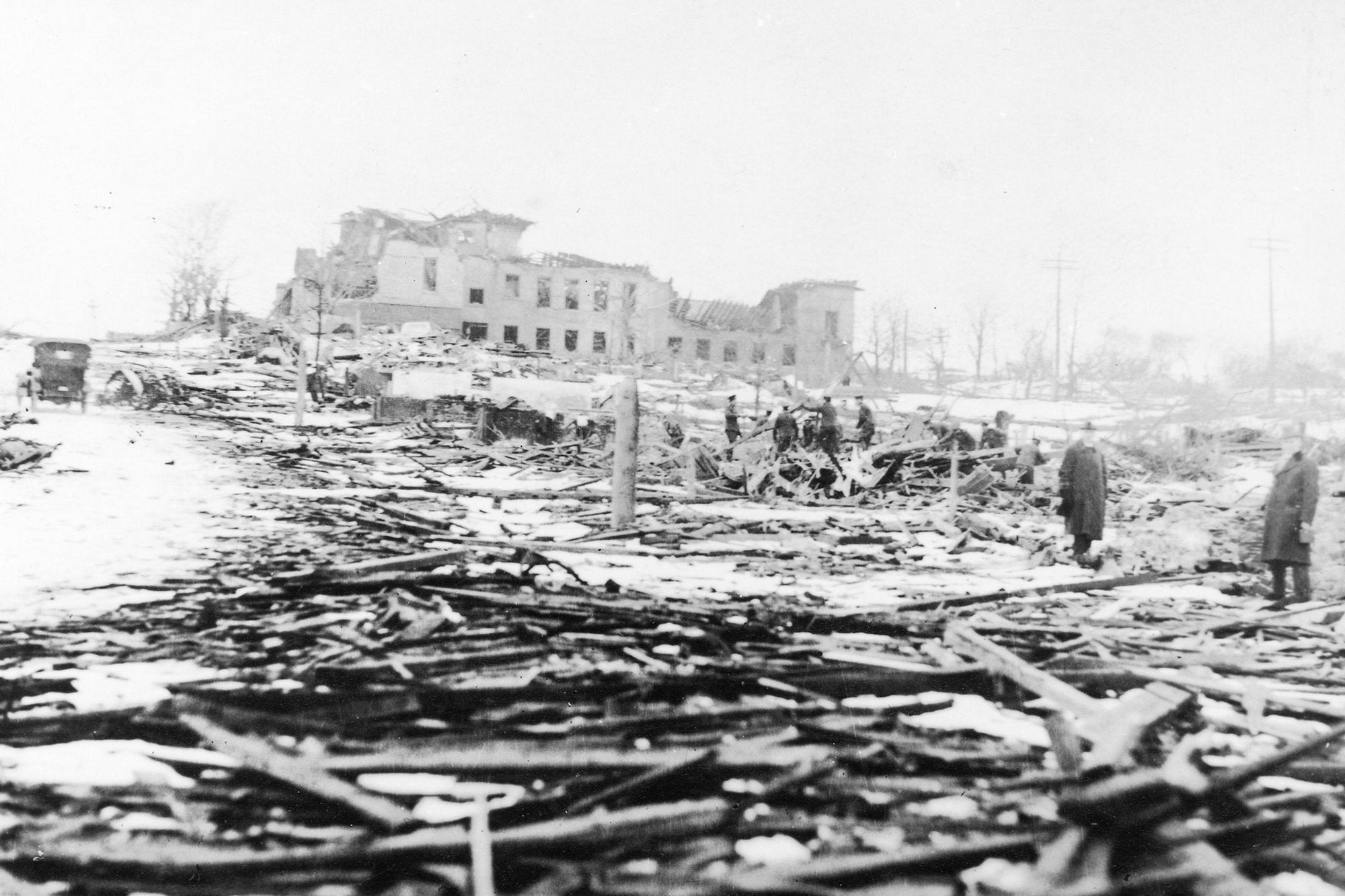 Aftermath of the 1917 Halifax Explosion, showcasing devastation and the need for preparedness—reinforcing MIRA Safety’s mission of protection in disasters.
