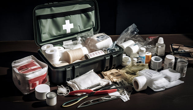Tactical first aid kit with medical supplies in a rugged green case for emergency preparedness and survival.
