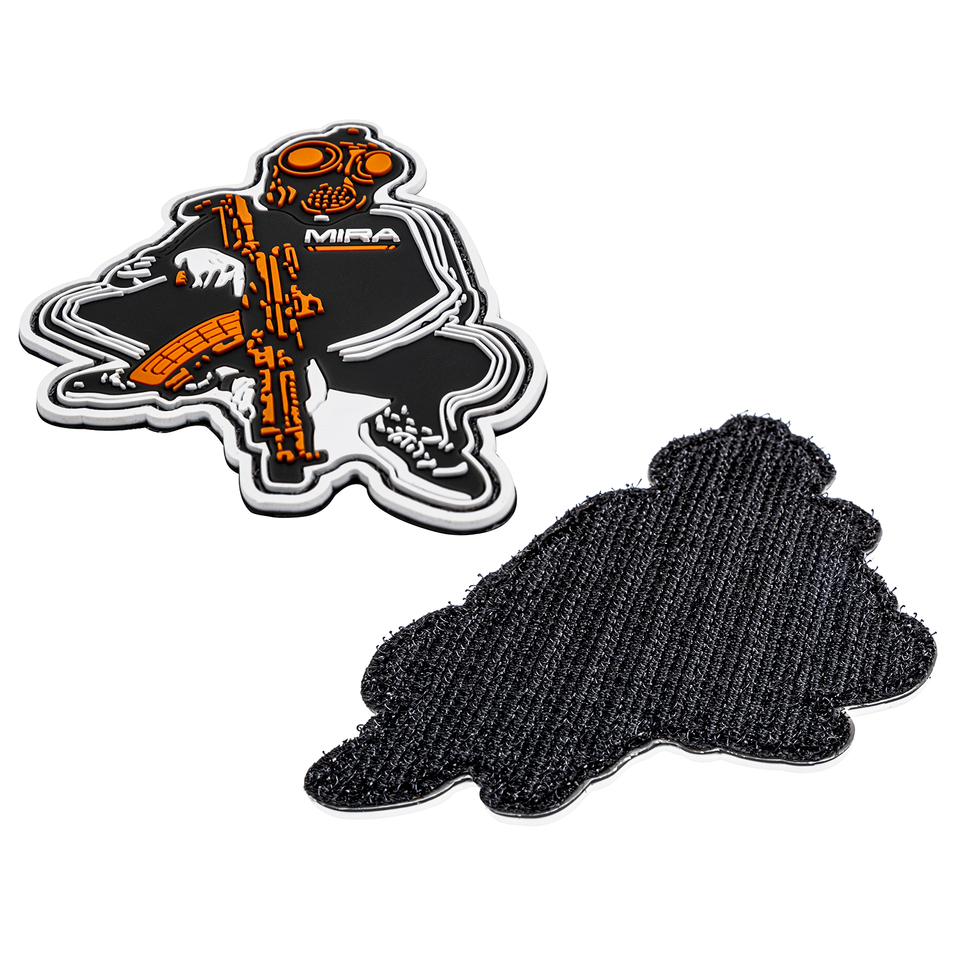 Top-view and back-view Image of Slav Squat Morale Patch, Front-facing to show raised PVC Rubber contours.