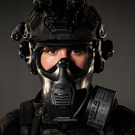 A soldier in the best gas mask featuring next genereration cbrn protection