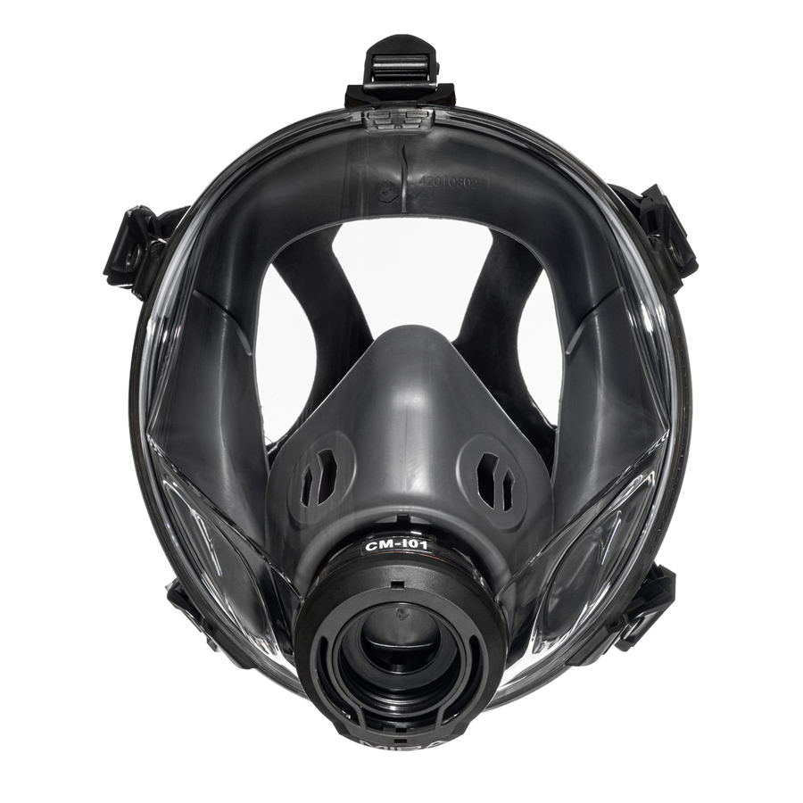 Front, medium shot of the CM-I01 respirator in black