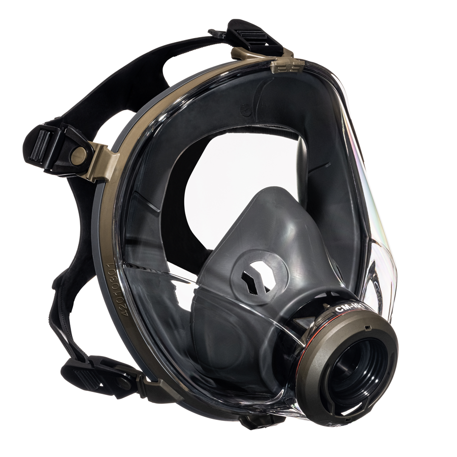 3/4 right side medium shot of the CM-I01 respirator in green.