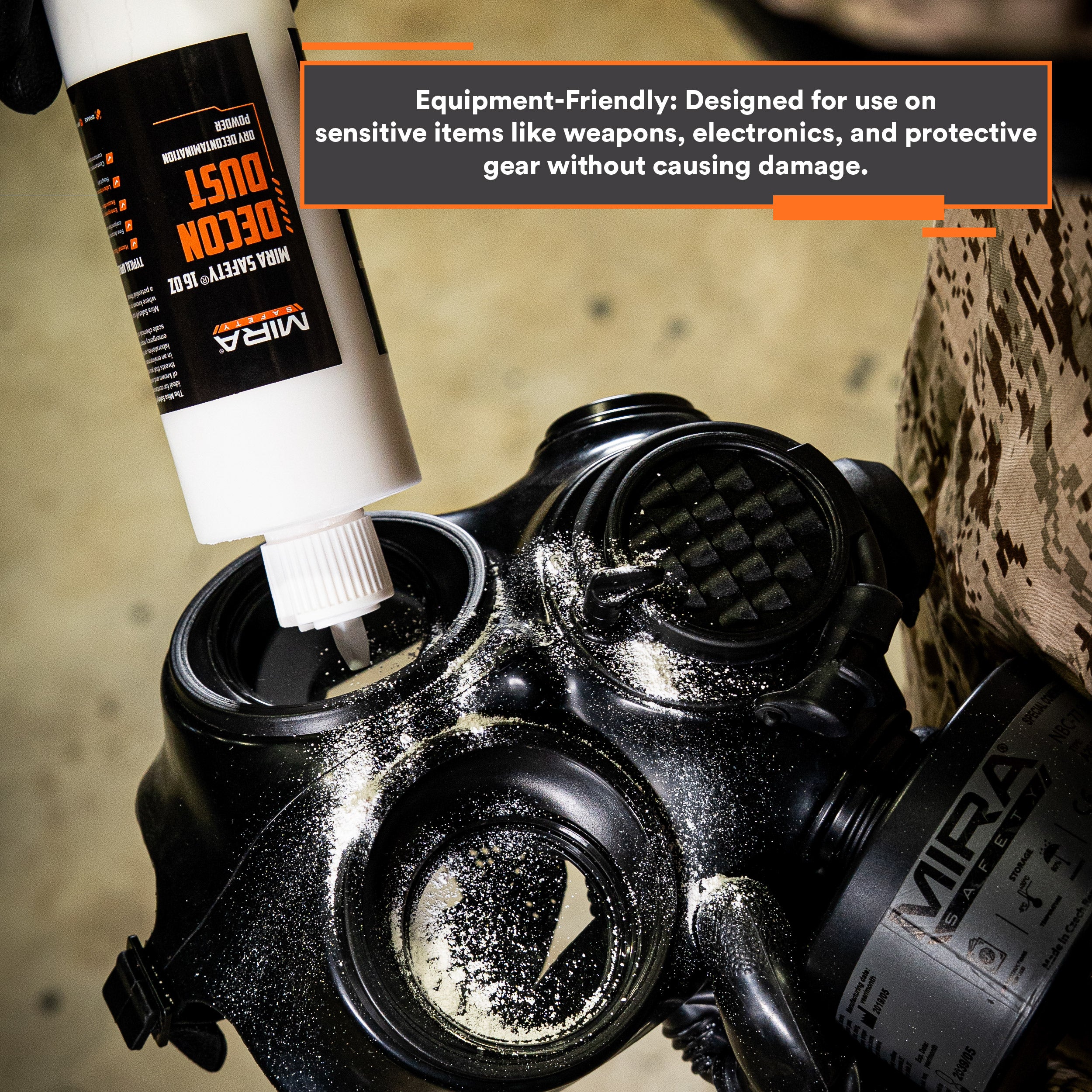 DeconDust™ being used to clean gas mask