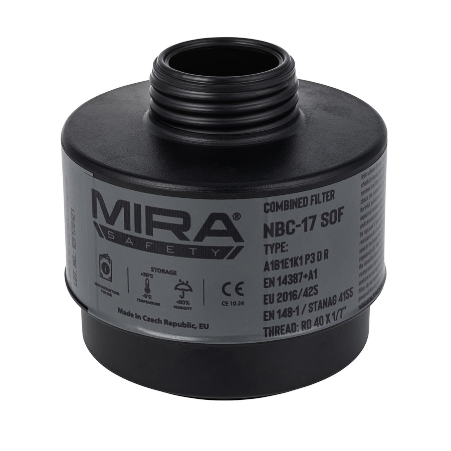 3/4 view of the NBC-17 filter, showing its label