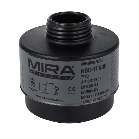 3/4 view of the NBC-17 filter, showing its label