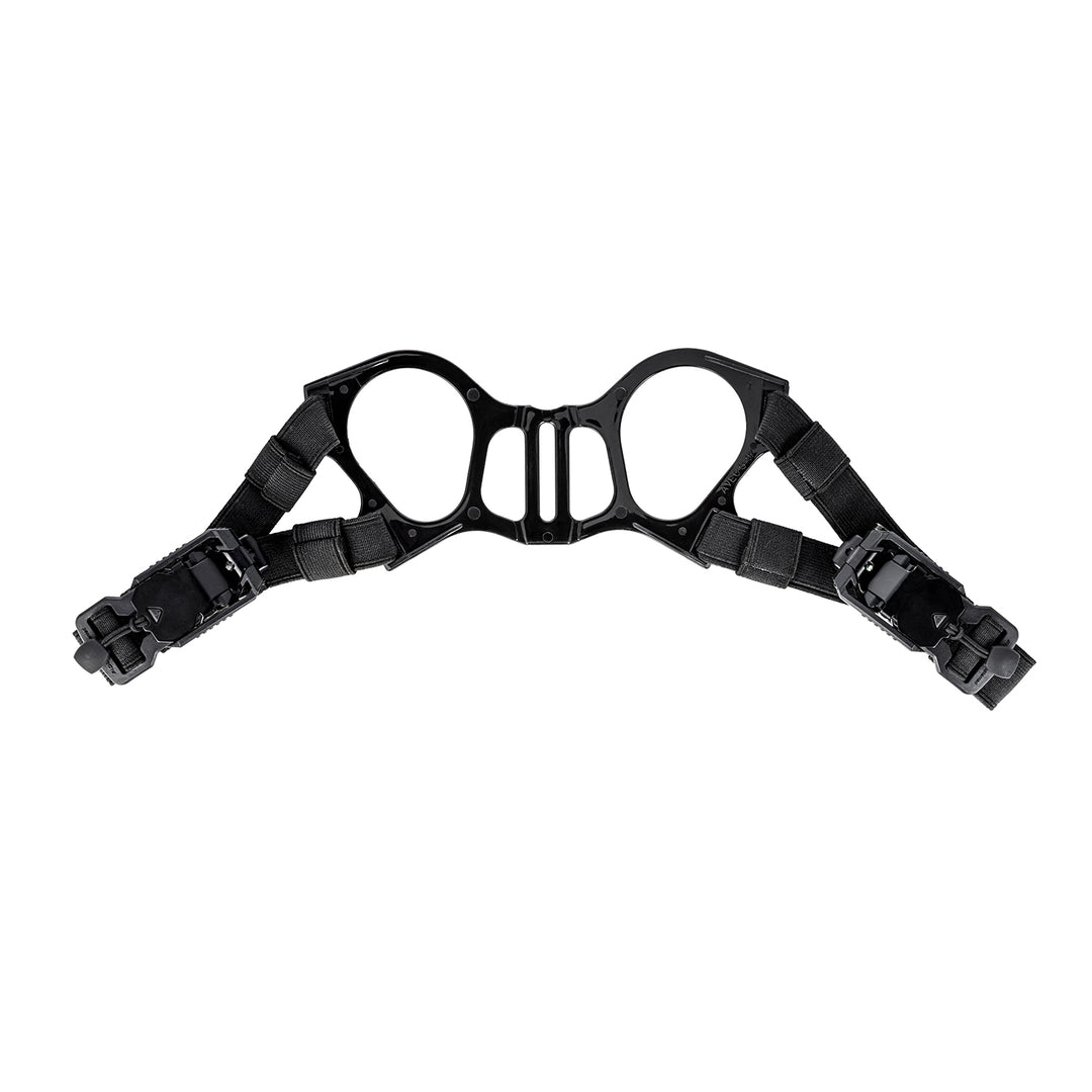 Front center, medium shot of the head harness fidlock helmet adapter for the TAPR mask.