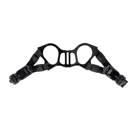 Front center, medium shot of the head harness fidlock helmet adapter for the TAPR mask.