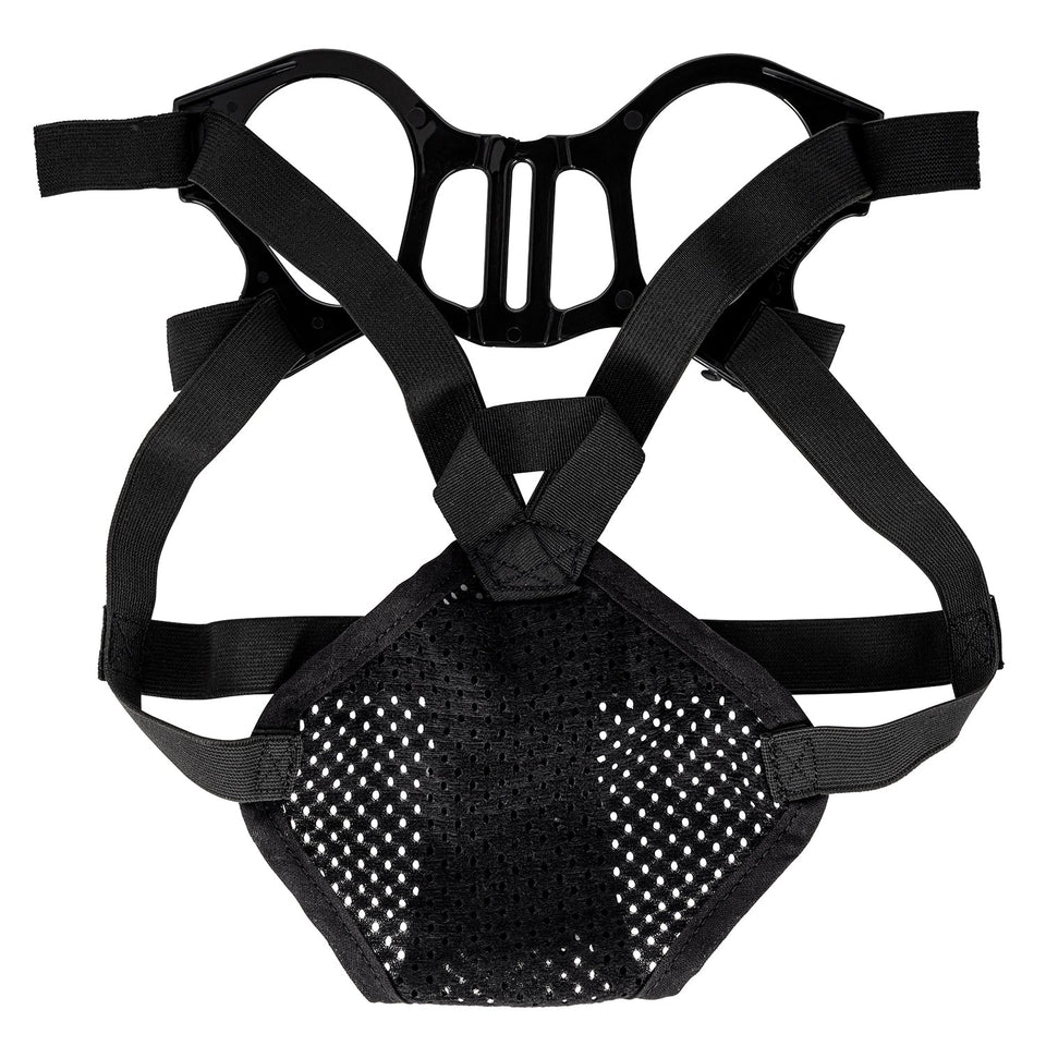 Front and center medium shot of the mesh head harness for the TAPR half face respirator.