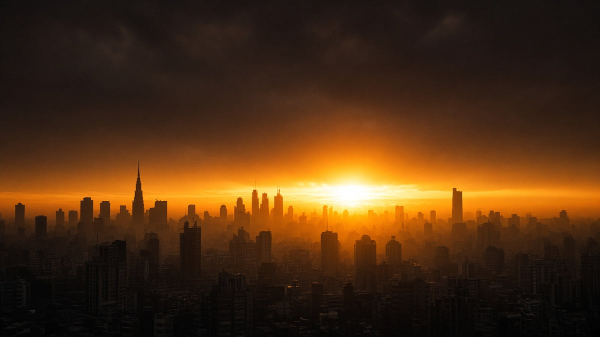 Intense thermal flash from a nuclear explosion lighting up a city