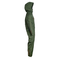 Green hooded jacket and pants set on a white background