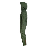 Green raincoat with hood on a white background