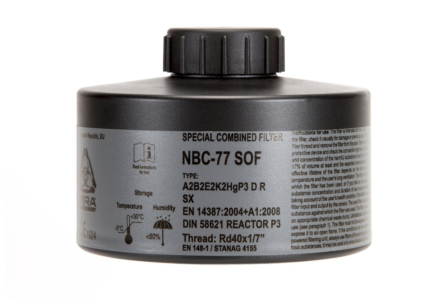 40mm CBRN gas mask filter included in the MIRA Safety Nuclear Survival Kit 