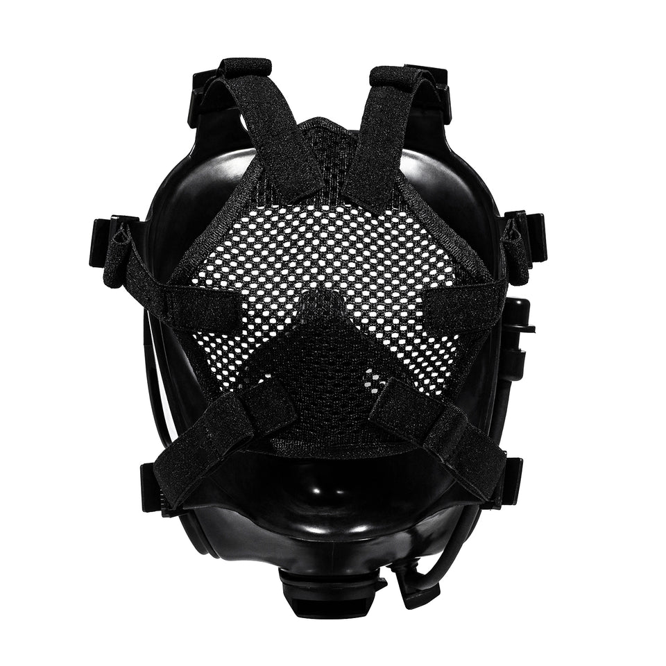 Close up of the rear of the CM-6M gas mask, 6-point head harness