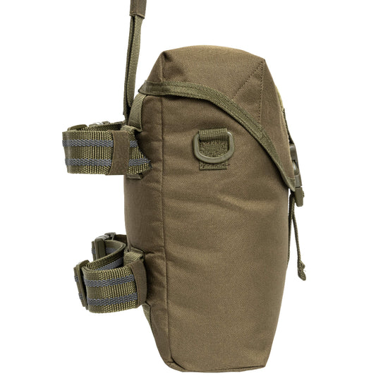 Brown tactical pouch with straps on a white background