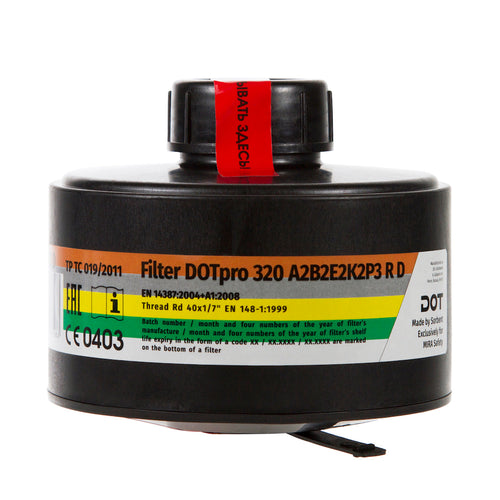 Front view of the DOTpro 320 40mm gas mask filter