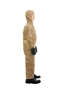 Side view of a child wearing the HAZ-SUIT HAZMAT Suit