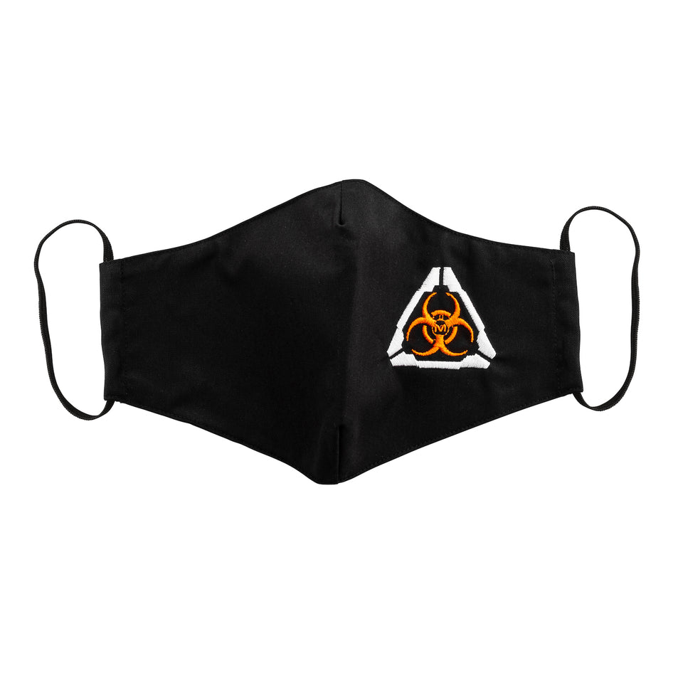 Front view of the MIRA Safety Protective Face Mask with biohazard insignia