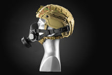 Side profile of the Tactical Air-Purifying Respirator mask (TAPR) with the ARC Rail Fidlock Connectors