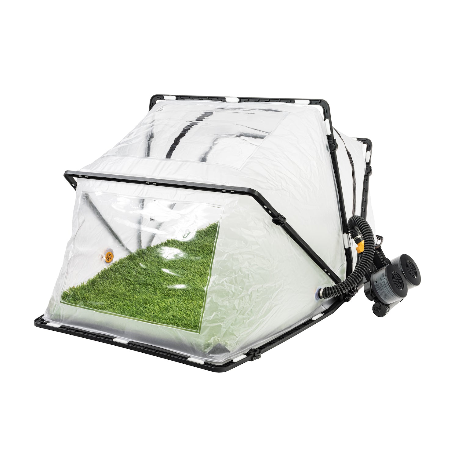 Three quarter view of the CBRN Animal Ark Dog Gas Mask