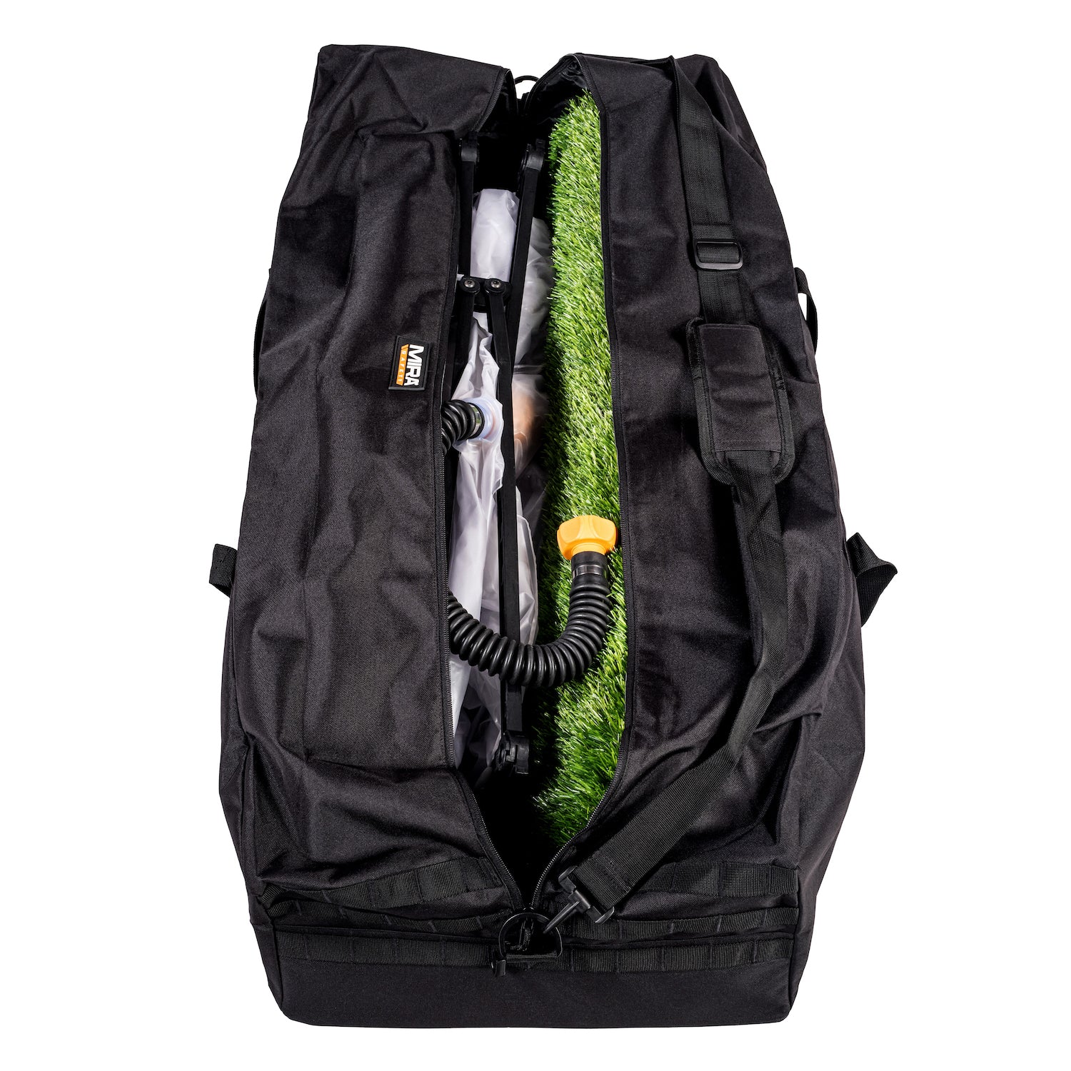 Side view of the CBRN Animal Ark Dog Gas Mask in the included duffle bag