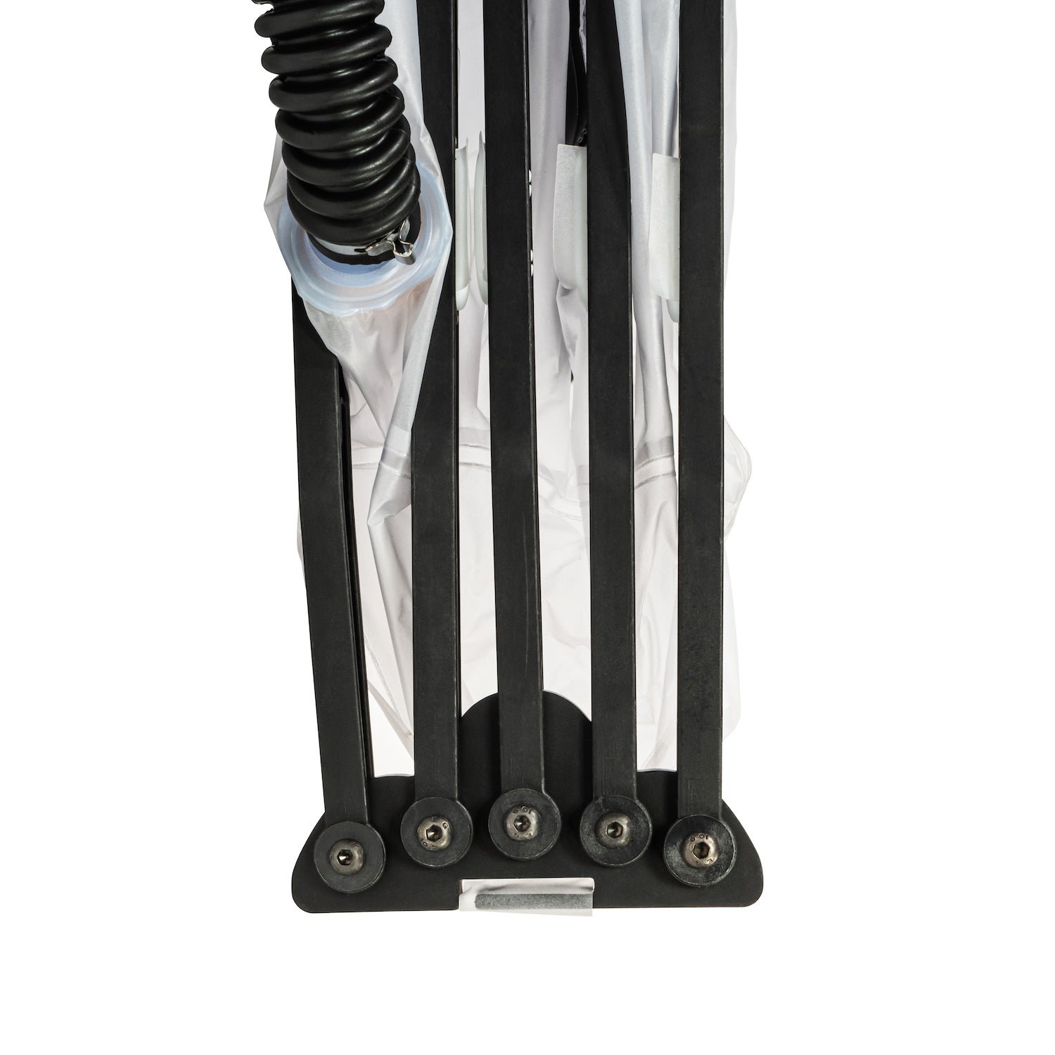 Collapsed closeup of the CBRN Animal Ark Dog Gas Mask frame