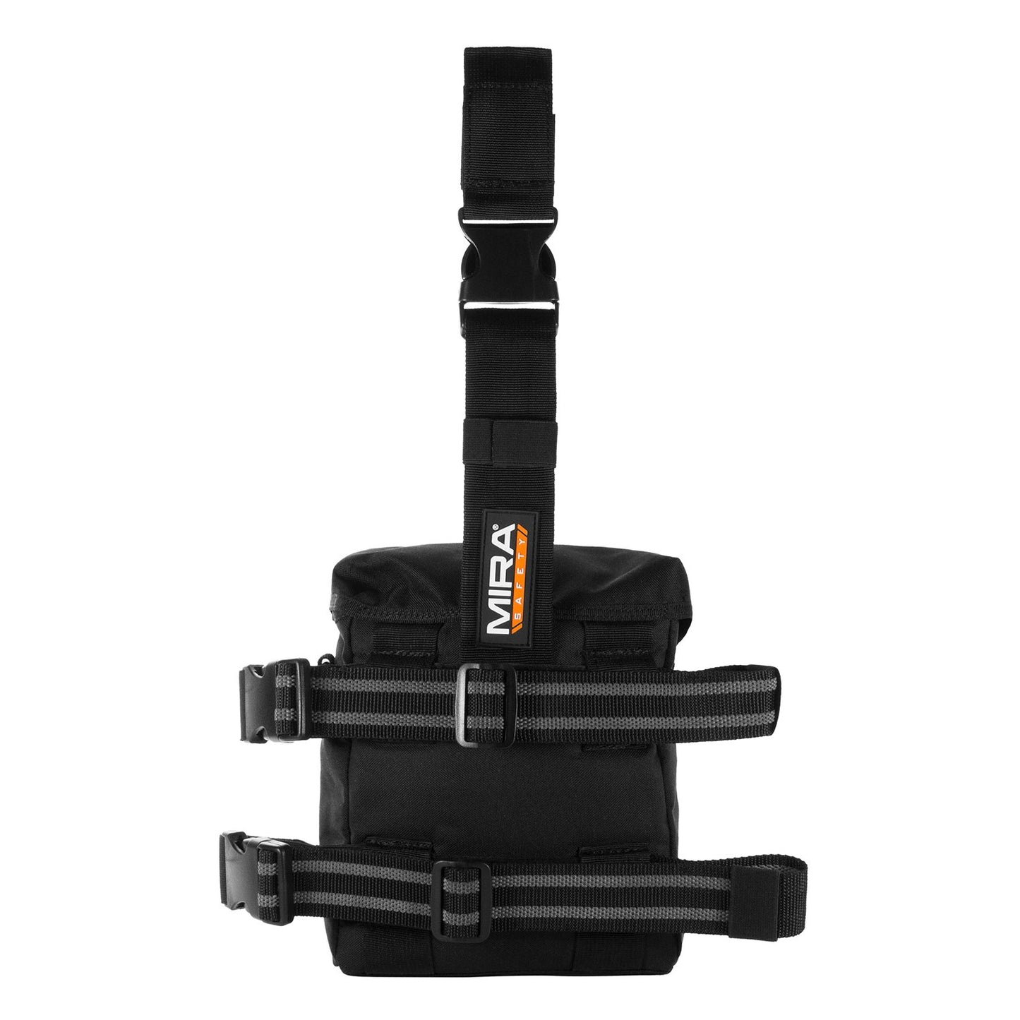 Back view of the drop leg gas mask pouch included in the MIRA Safety Nuclear Survival Kit 