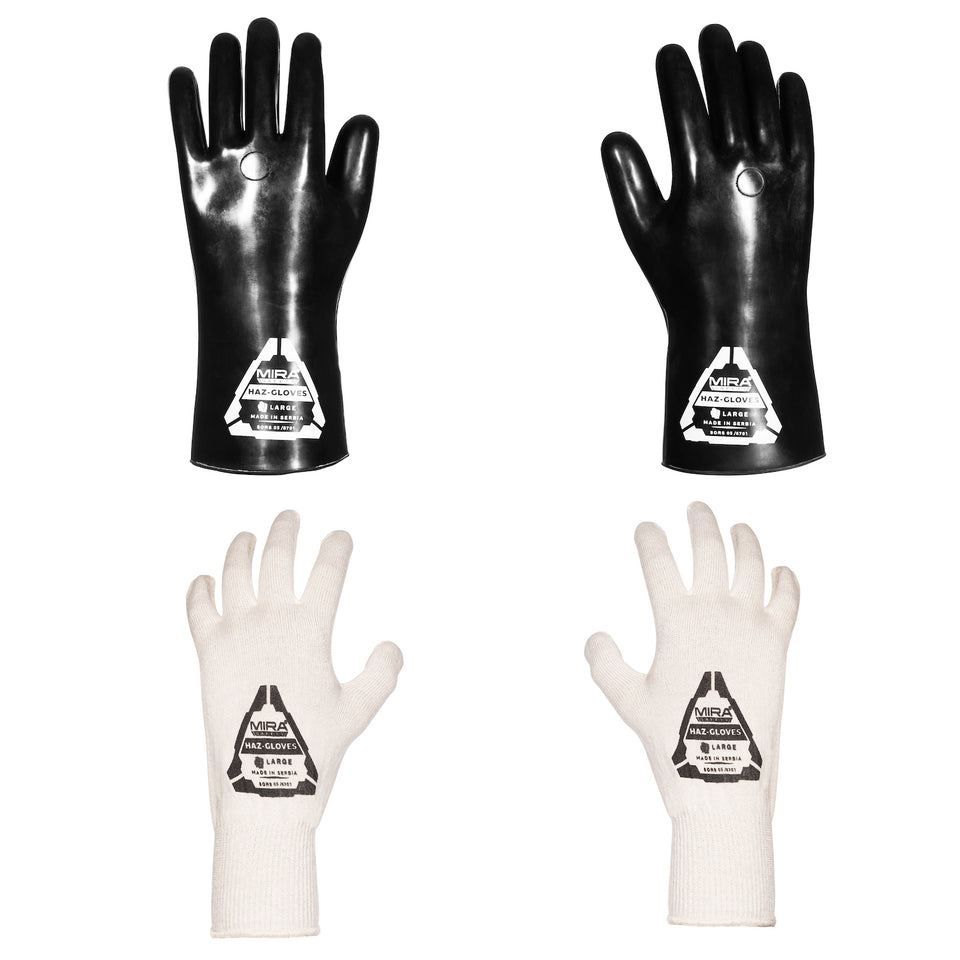 Front view of large size butyl gloves on white background