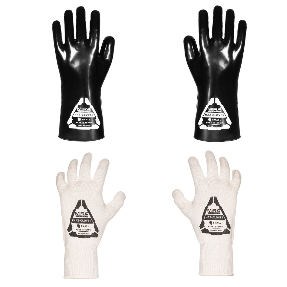 Front view of small size butyl gloves on white background