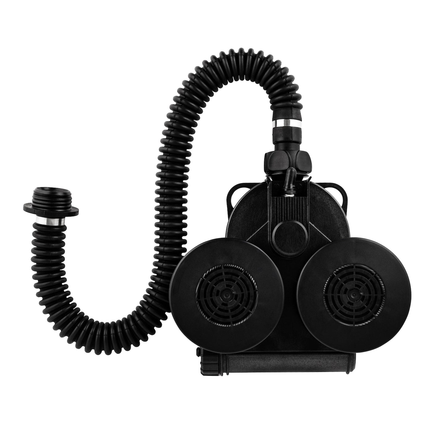 MIRA Safety powered air purify respirator (PAPR) front view with hose and filters 