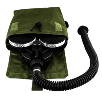 MIRA Safety powered air purify respirator (PAPR) inside of pouch, top view